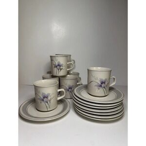 Marcy Styled By Westminster Grey Lily Coffee Cups And Saucers Set Of 8 Stoneware